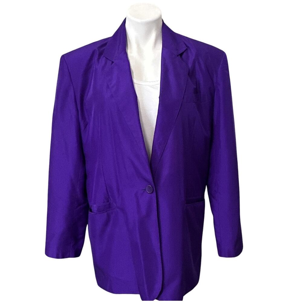 Naked Silk Purple Silk Blazer Oversized Shoulder Pads One Button Women's M